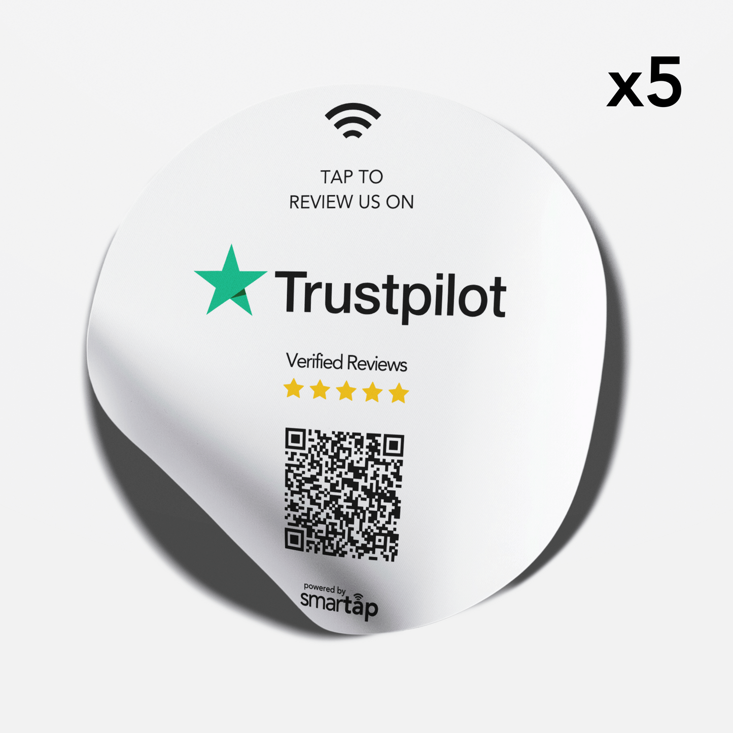 Set of five Trustpilot stickers with QR code for easy reviews and feedback collection