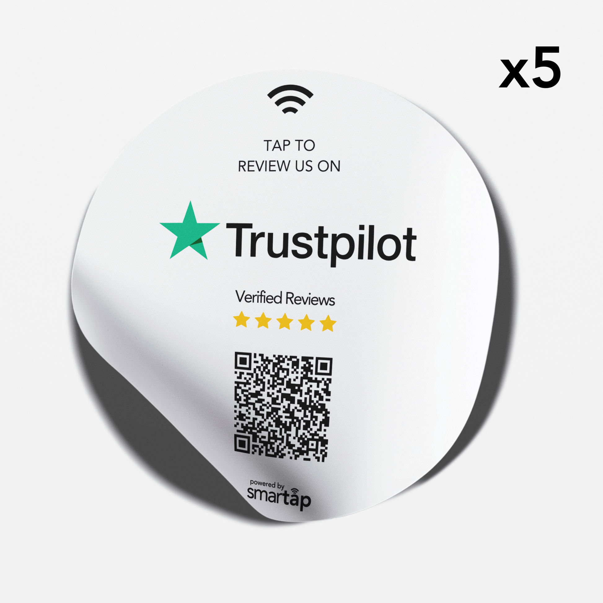 Set of five Trustpilot stickers with QR code for easy reviews and feedback collection