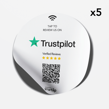 Set of five Trustpilot stickers with QR code for easy reviews and feedback collection