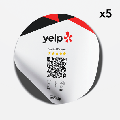 Set of 5 Yelp Stickers with customizable QR code for customer reviews and adhesive backing