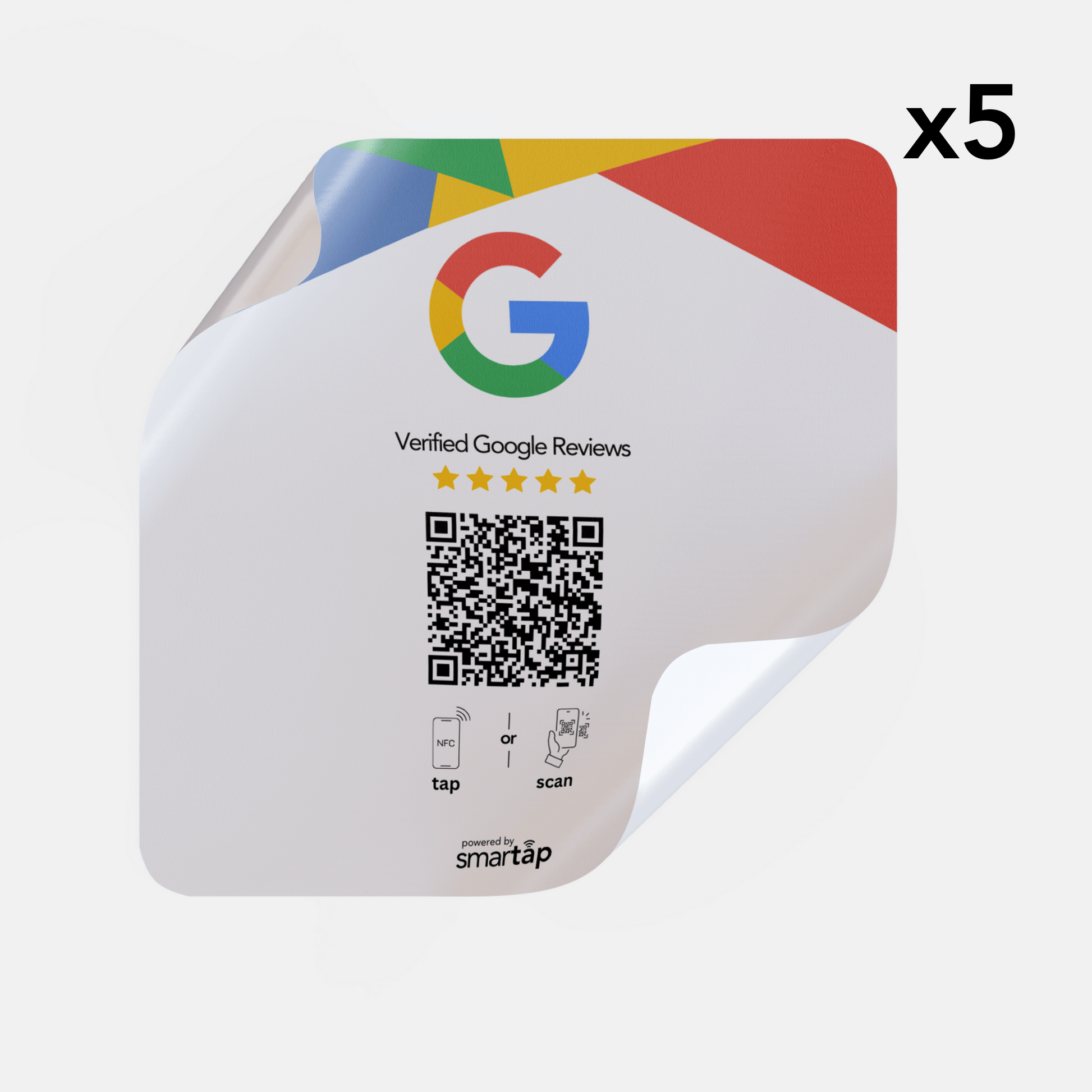 Google Sticker pack of 5 with customizable QR code for verified Google reviews and brand reputation enhancement