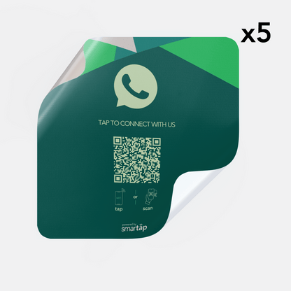 WhatsApp Sticker pack of 5 with QR code for quick chat connection, 15cm square plastic adhesive stickers