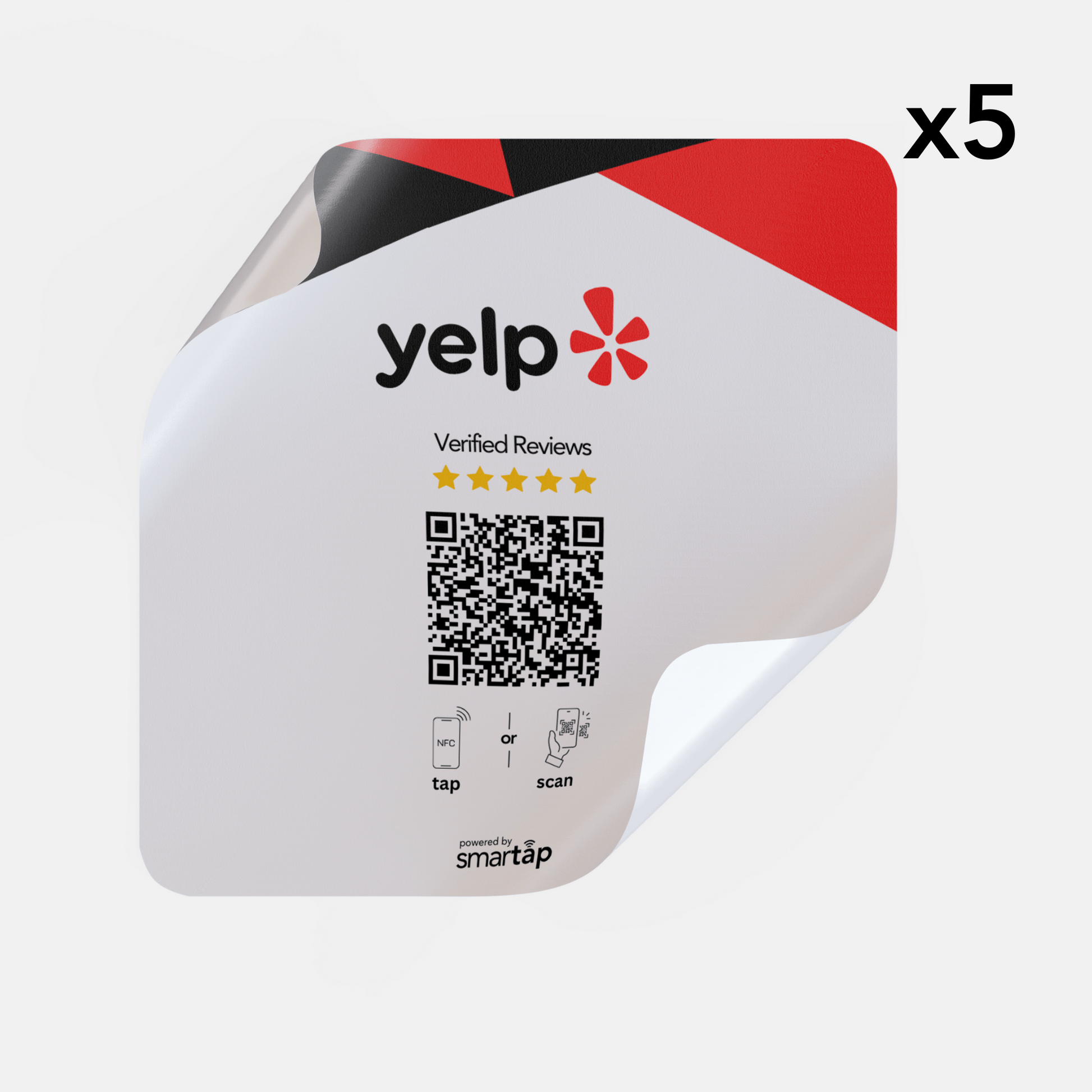 Set of 5 Yelp Stickers with customizable QR code for verified reviews and adhesive back