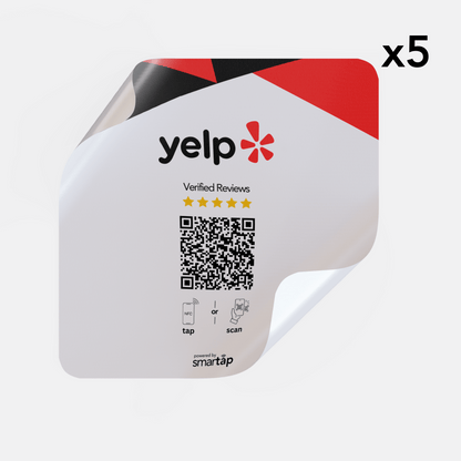 Set of 5 Yelp Stickers with customizable QR code for verified reviews and adhesive back