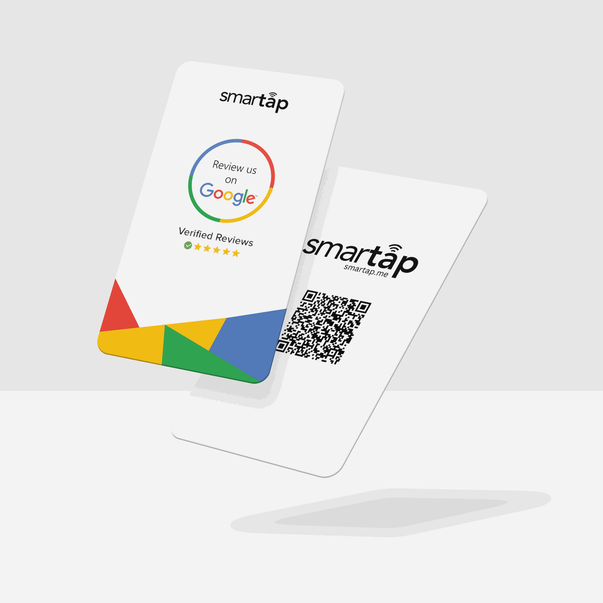 Google Card plastic NFC card with customizable QR code and Google reviews prompt, printed both sides, 3.375 x 2.125 inches