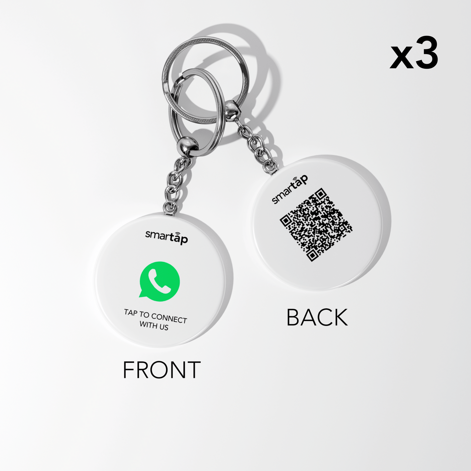 WhatsApp Keychain set of 3 with NFC chip and QR code for instant chat connection