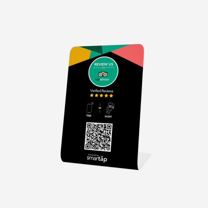 Tripadvisor Stand with NFC and QR code for easy customer reviews on table or counter