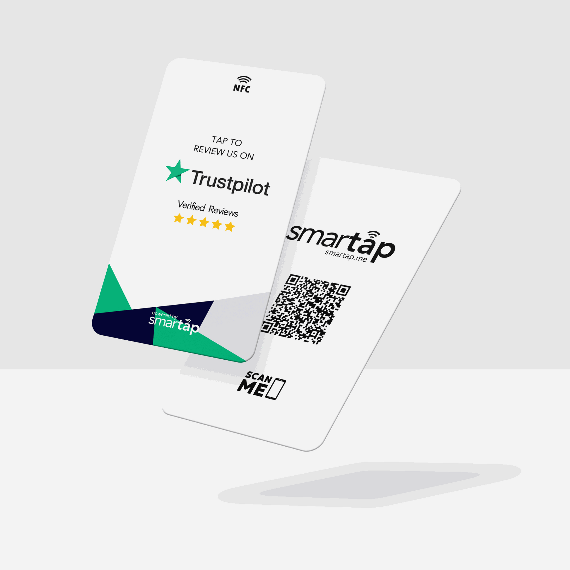 Trustpilot Card with NFC and QR code for easy review collection, includes free keychain, customizable and professional design.
