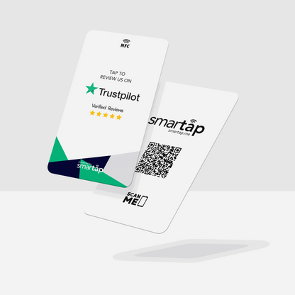 Trustpilot Card with NFC and QR code for easy review collection, includes free keychain, customizable and professional design.